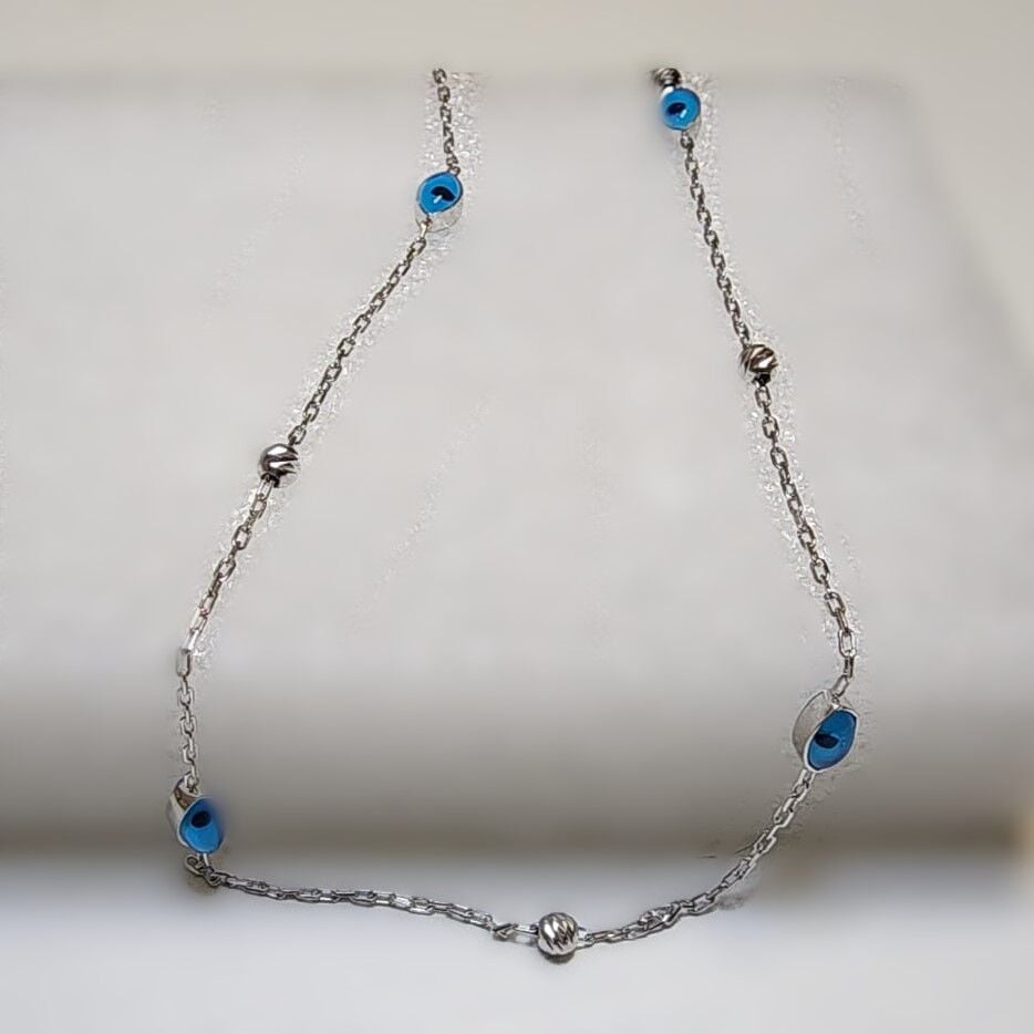 Gümüş Nazar Boncuklu Zincir Kolye