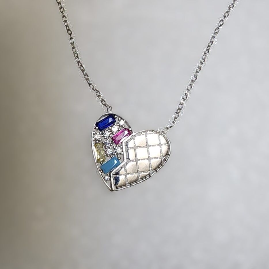 Gümüş Kalp Renkli Kolye
