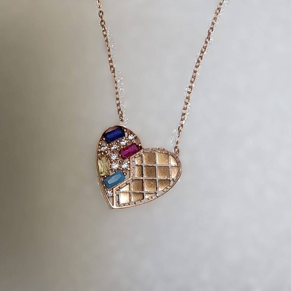 Gümüş Kalp Renkli Kolye