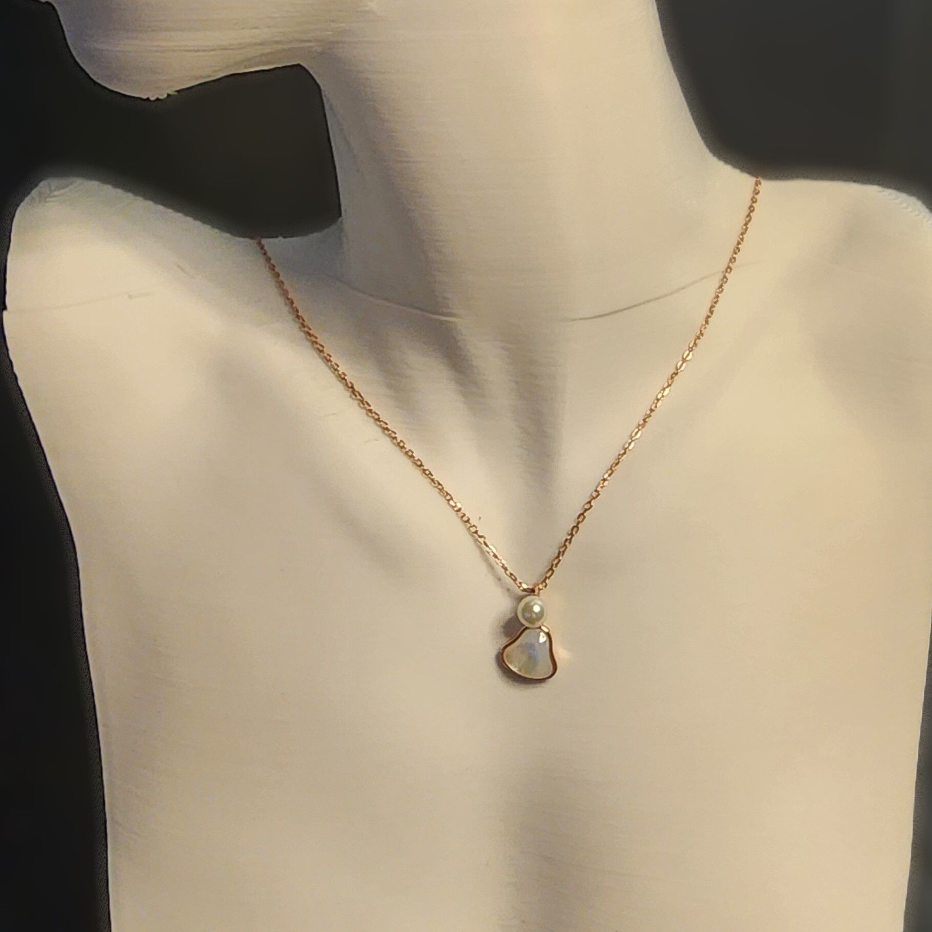 925 Ayar Gümüş Rose İnci Kalp Kolye