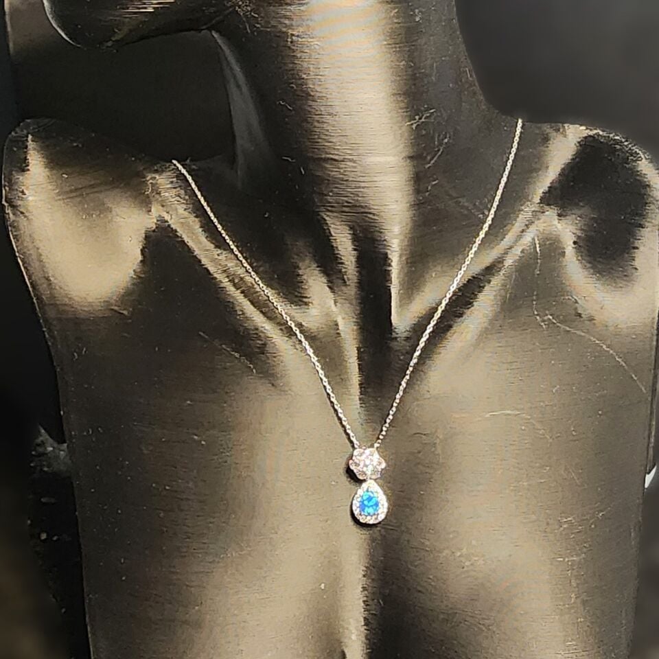 925 Ayar Gümüş Mavi Damla Kolye