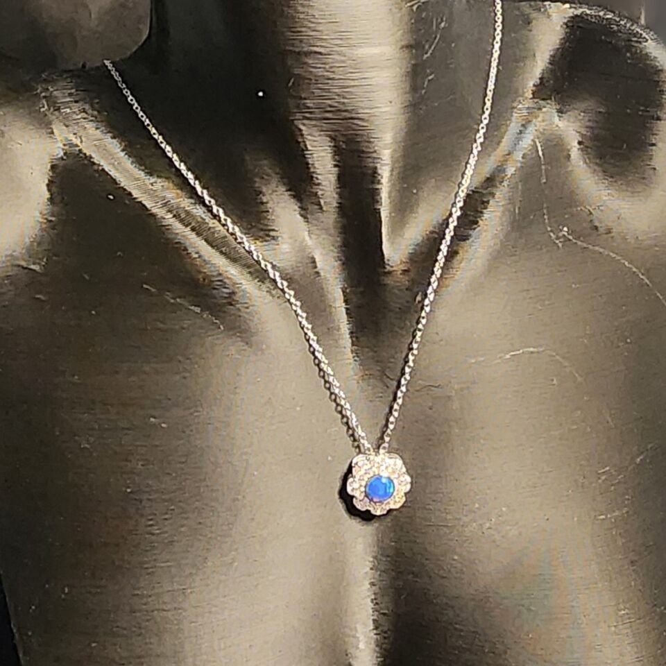 925 Ayar Gümüş Mavi Papatya Kolye