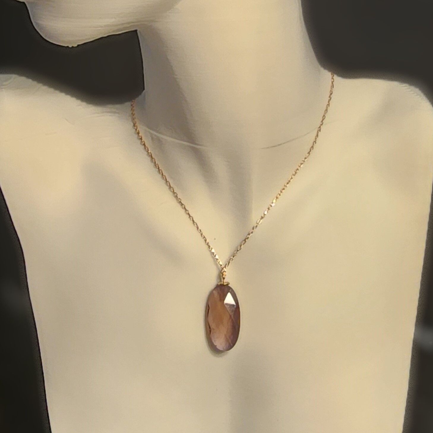 925 Ayar Gümüş Rose Sultanit Büyük Damla Taş Kolye