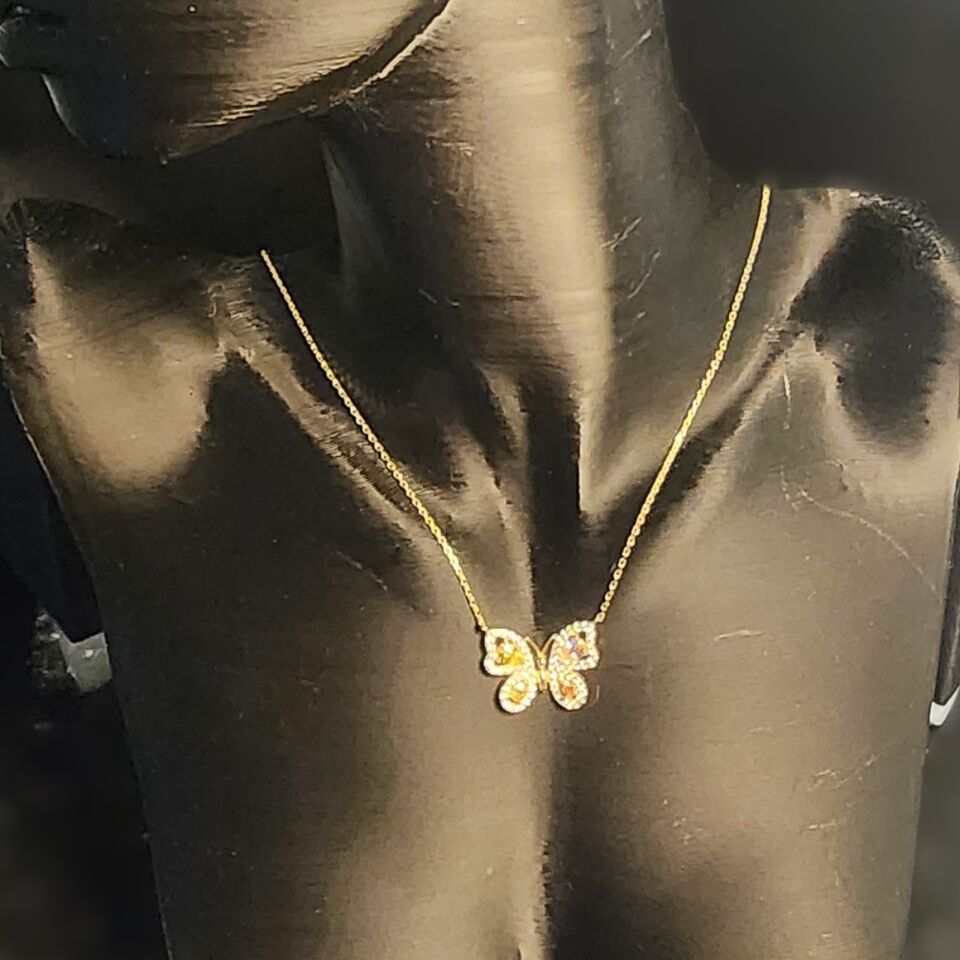 925 Ayar Gümüş Gold Kelebek Kolye