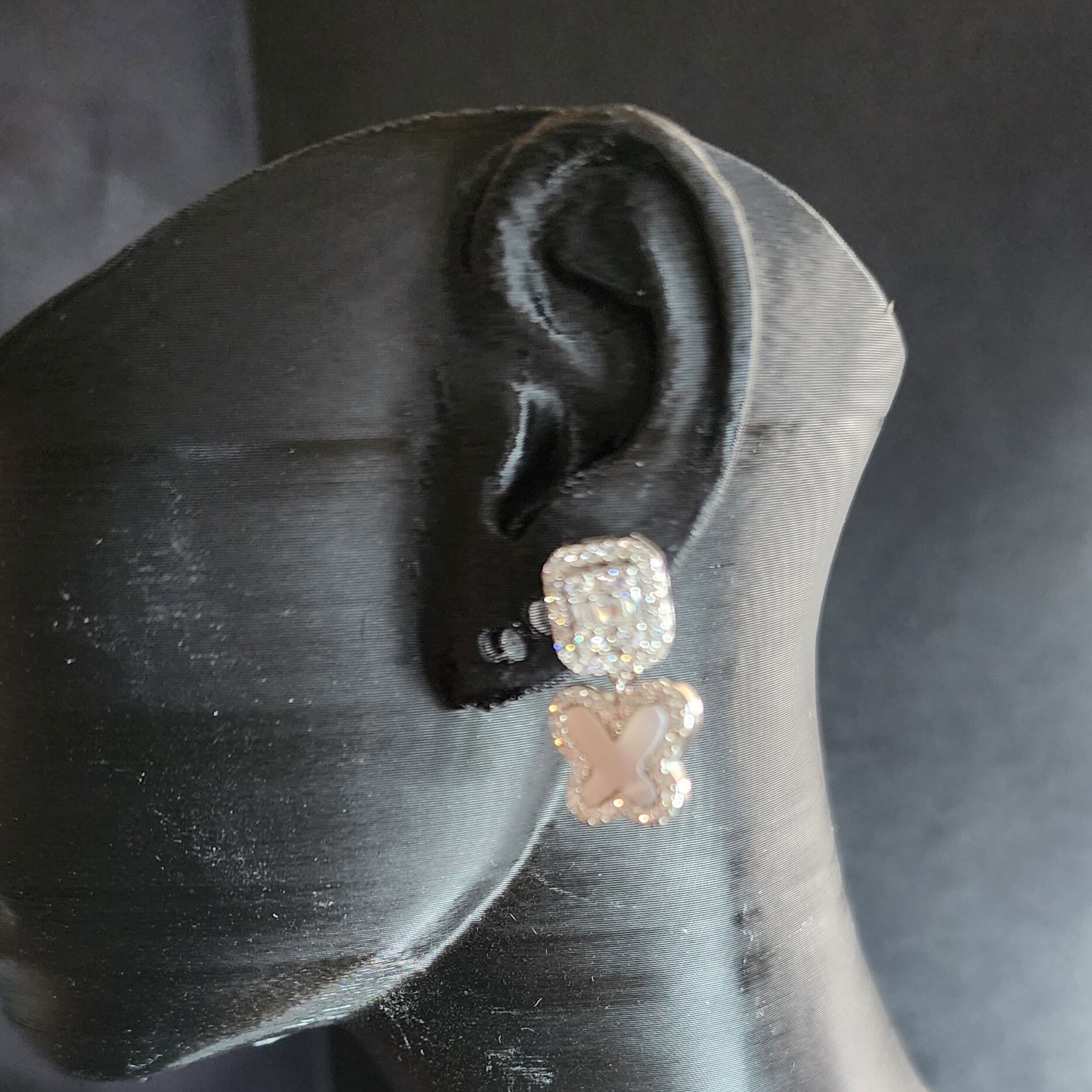 925 Ayar Gümüş Sedefl Baget Taşlı Sallantılı Vidalı Kelebek Küpe