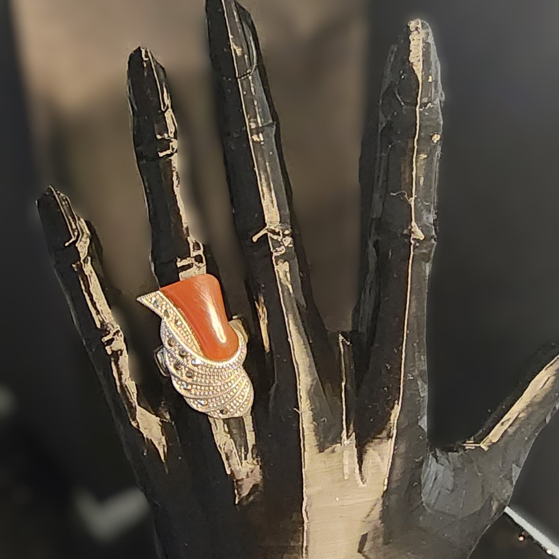 925 Ayar Gümüş Akik Taşlı Markazit Yüzük