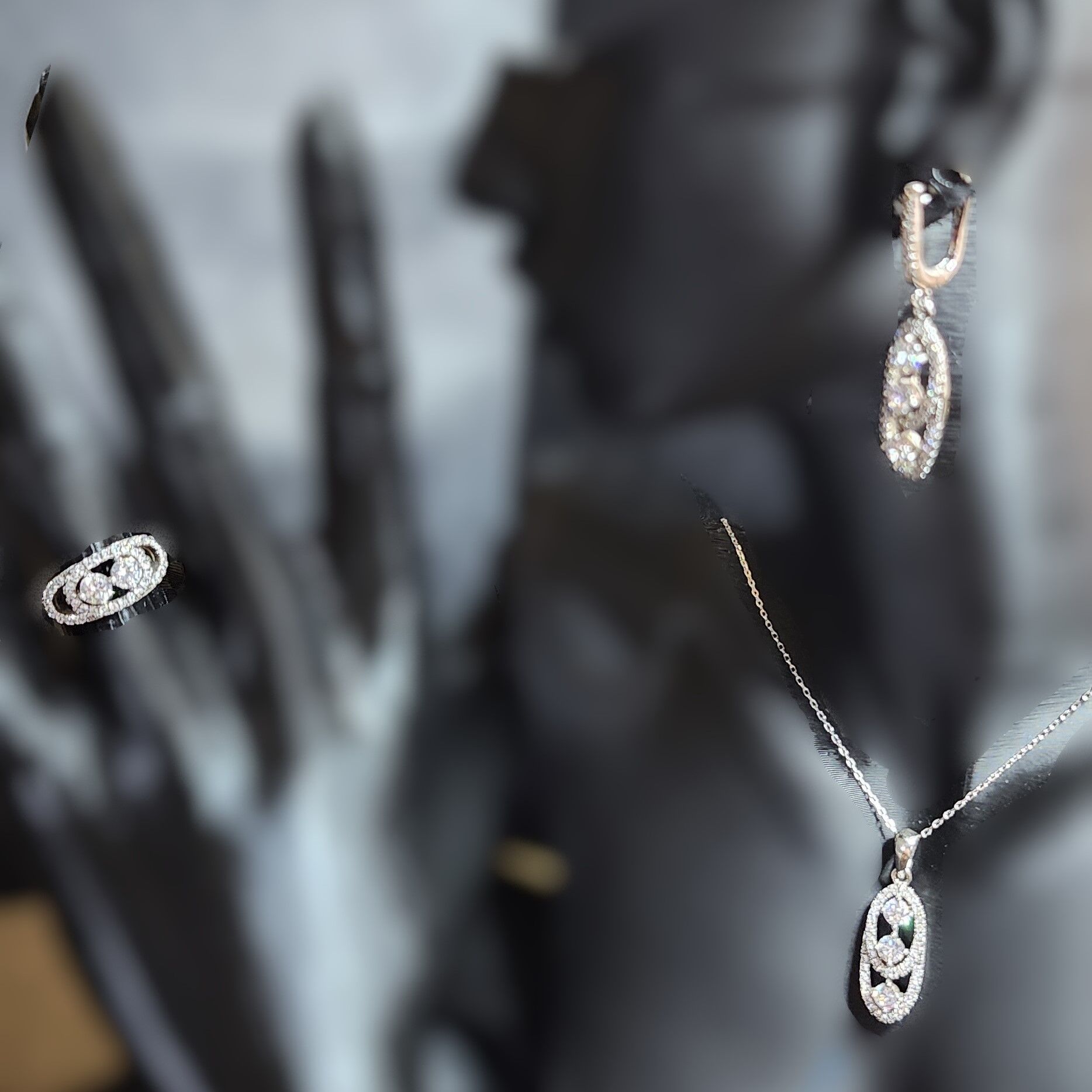 925 Ayar Gümüş Oval İçinde 3 taş Set