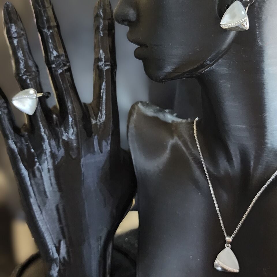 925 Ayar Gümüş Sedefli Üçgen Set