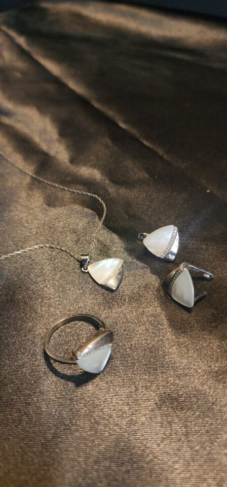 925 Ayar Gümüş Sedefli Üçgen Set