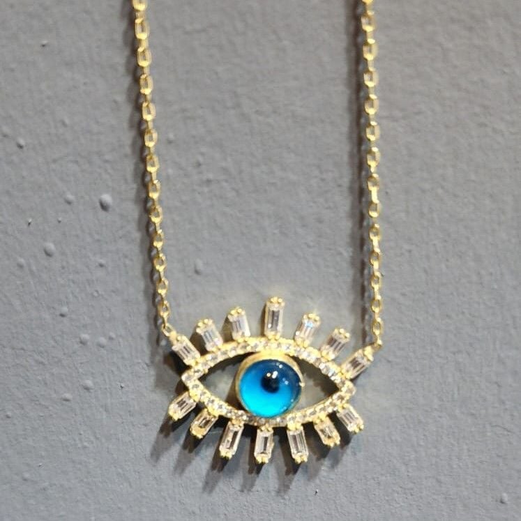 925 Ayar Gümüş Göz Kolye - Gold