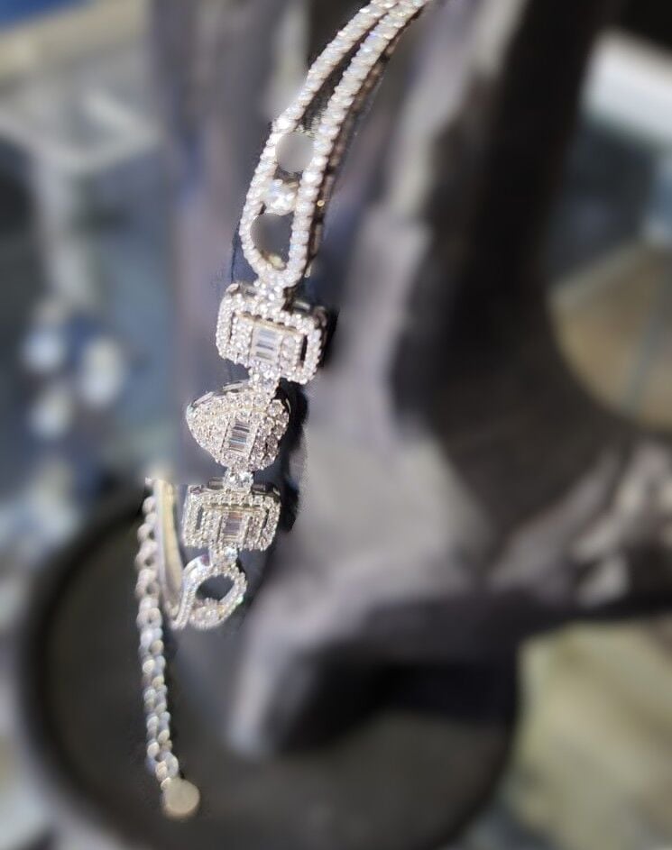 925 Ayar Gümüş Zirkon Taşlı Baget Kare ve Kalp Bileklik