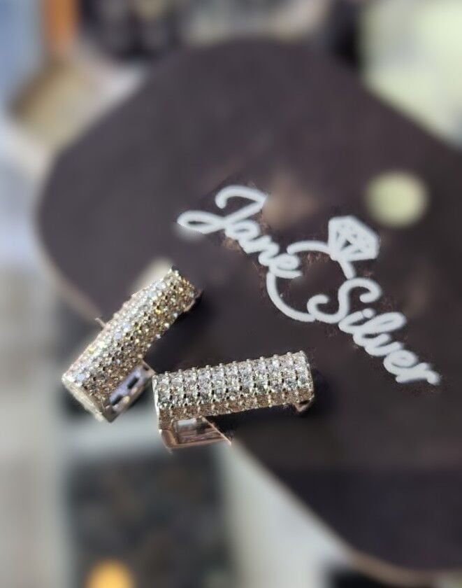 925 Ayar Gümüş  Zirkon Taşlı Klipsli Silindir Küpe