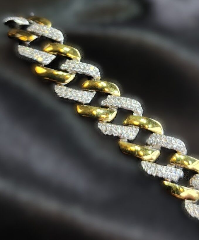 925 Ayar Gümüş Gold ve Gümüş Zirkon Taşlı Zincir Bileklik