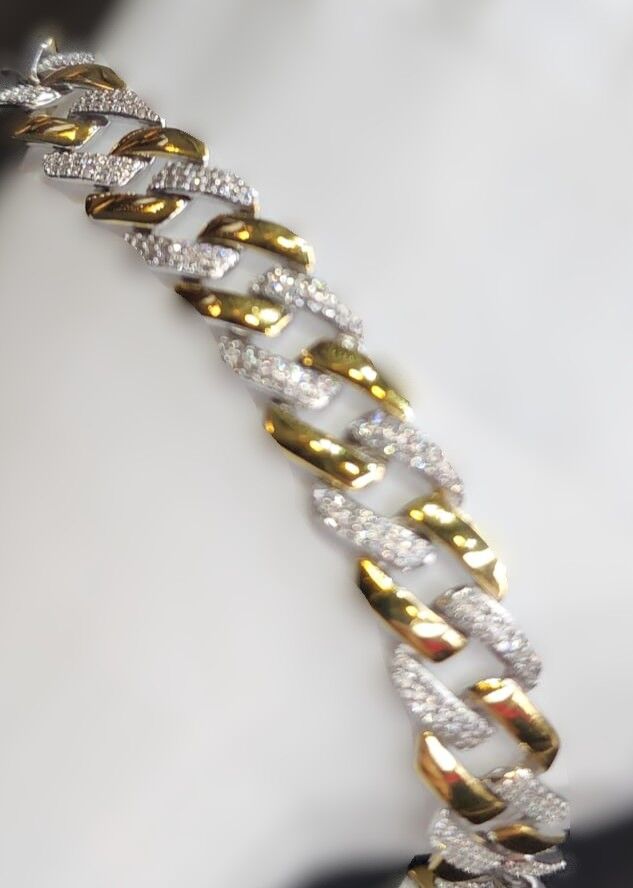 925 Ayar Gümüş Gold ve Gümüş Zirkon Taşlı Zincir Bileklik