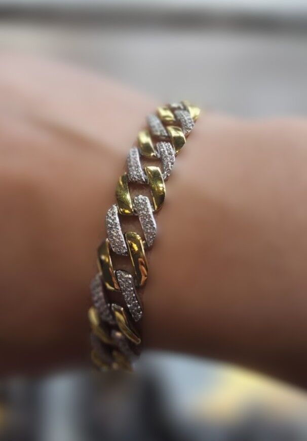 925 Ayar Gümüş Gold ve Gümüş Zirkon Taşlı Zincir Bileklik