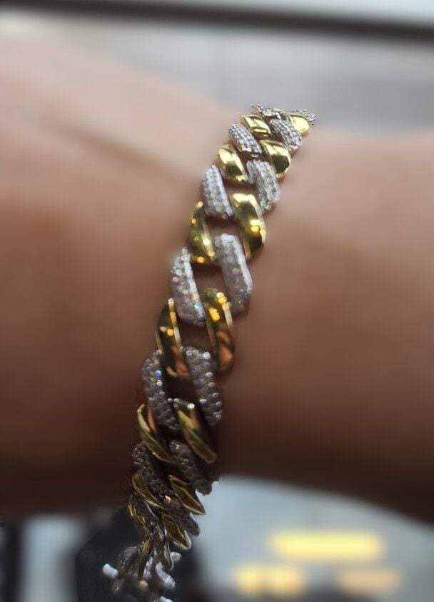 925 Ayar Gümüş Gold ve Gümüş Zirkon Taşlı Zincir Bileklik