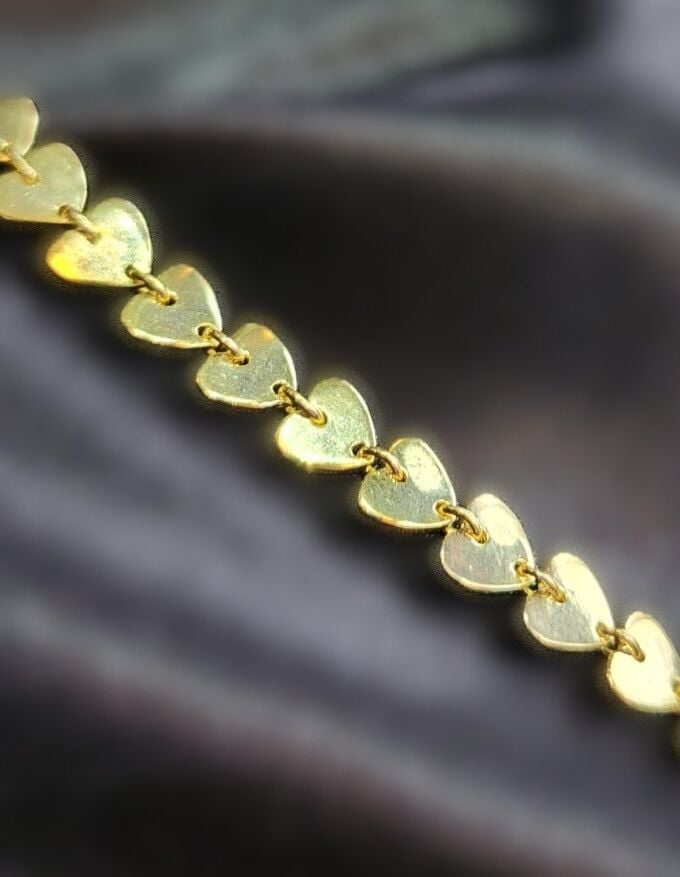 925 Ayar Gümüş Gold Renk Kalp Zinciri Bileklik