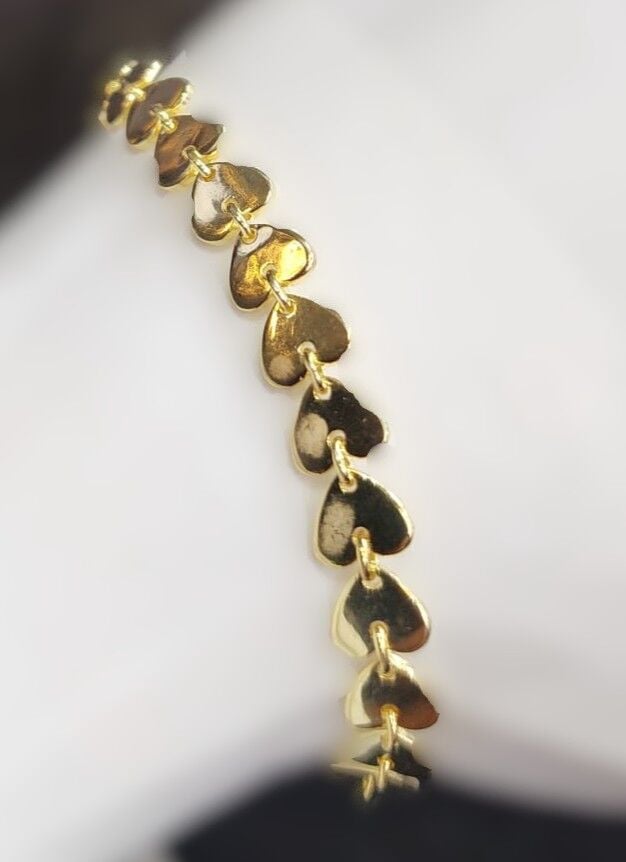 925 Ayar Gümüş Gold Renk Kalp Zinciri Bileklik