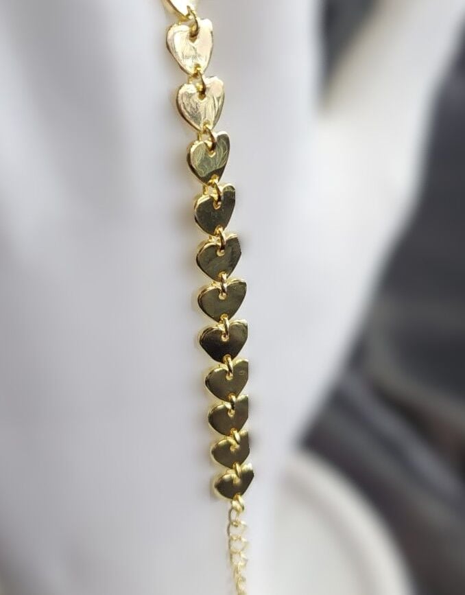 925 Ayar Gümüş Gold Renk Kalp Zinciri Bileklik