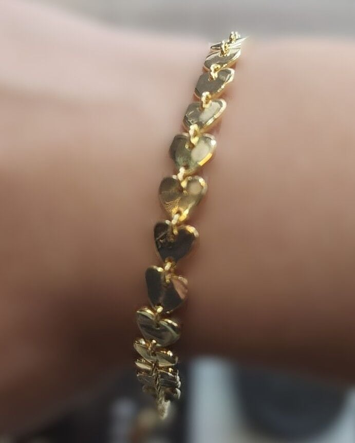 925 Ayar Gümüş Gold Renk Kalp Zinciri Bileklik