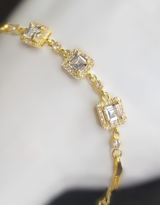 925 Ayar Gümüş Gold Renk Kare Zirkon Bileklik