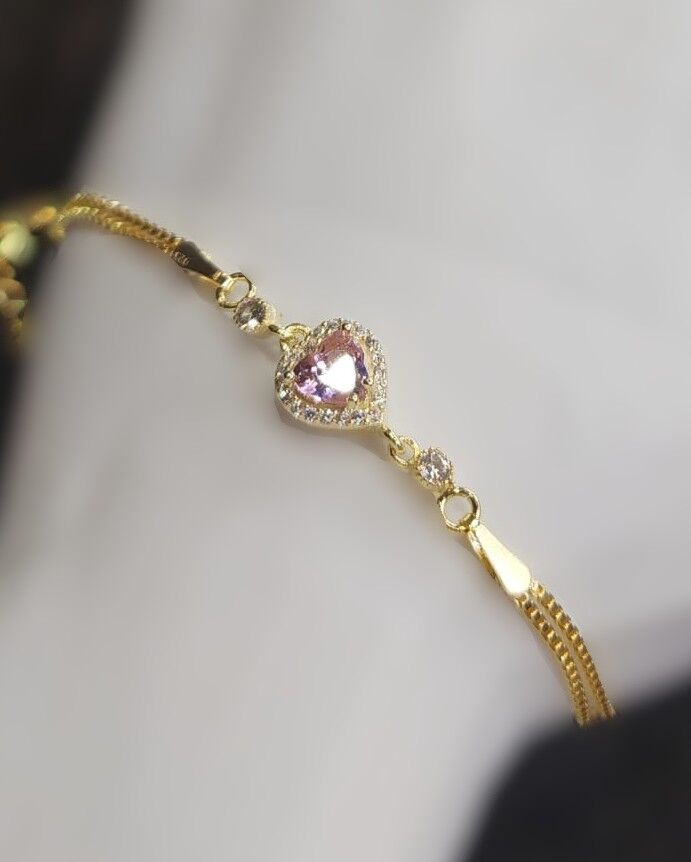 925 Ayar Gümüş Gold Renk Pembe Zirkon Taşlı Bileklik