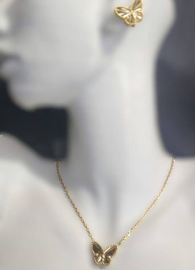 925 Ayar Gümüş Gold Renk Kelebek 2'li set