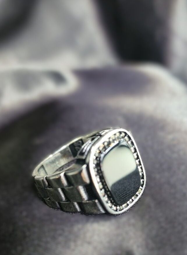 925 Ayar Gümüş Oniks Taşlı Erkek Yüzük