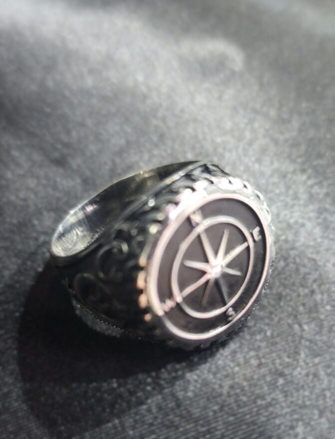 925 Ayar Gümüş Pusula Erkek Yüzük