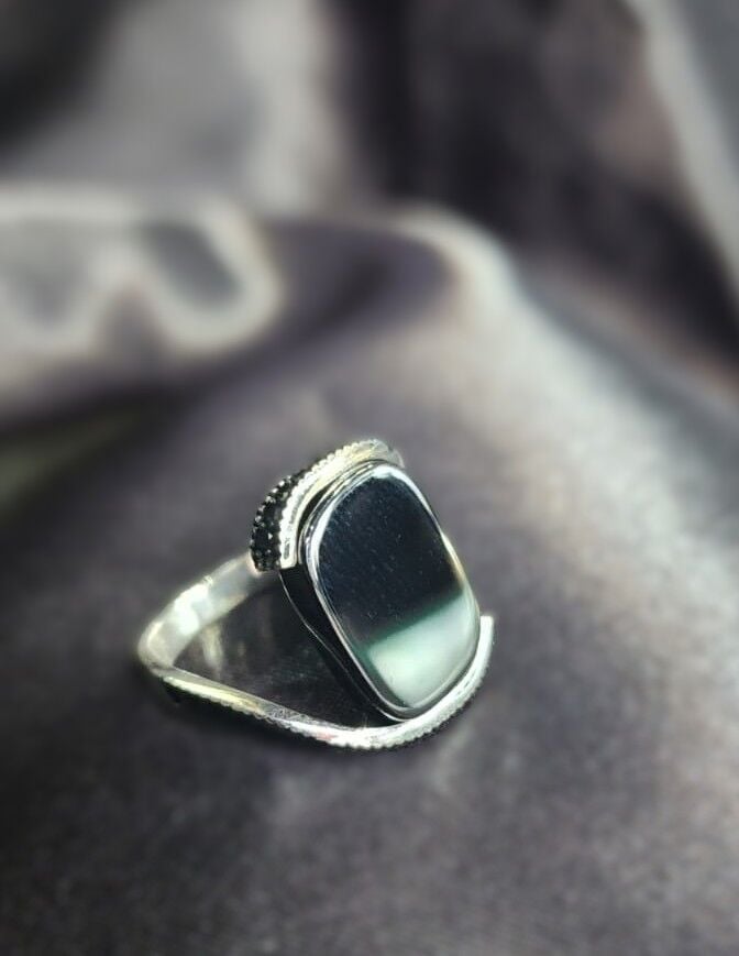 925 Ayar Gümüş Oniks ve Markazit Taşlı Unisex Yüzük