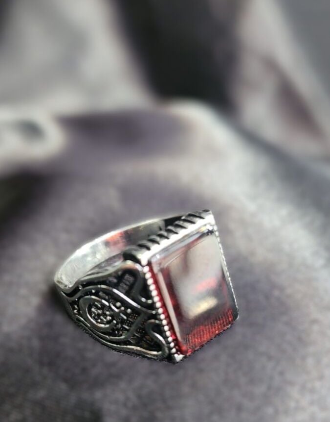 925 Ayar Gümüş Kırmızı Zirkon Taşlı Erkek Yüzük